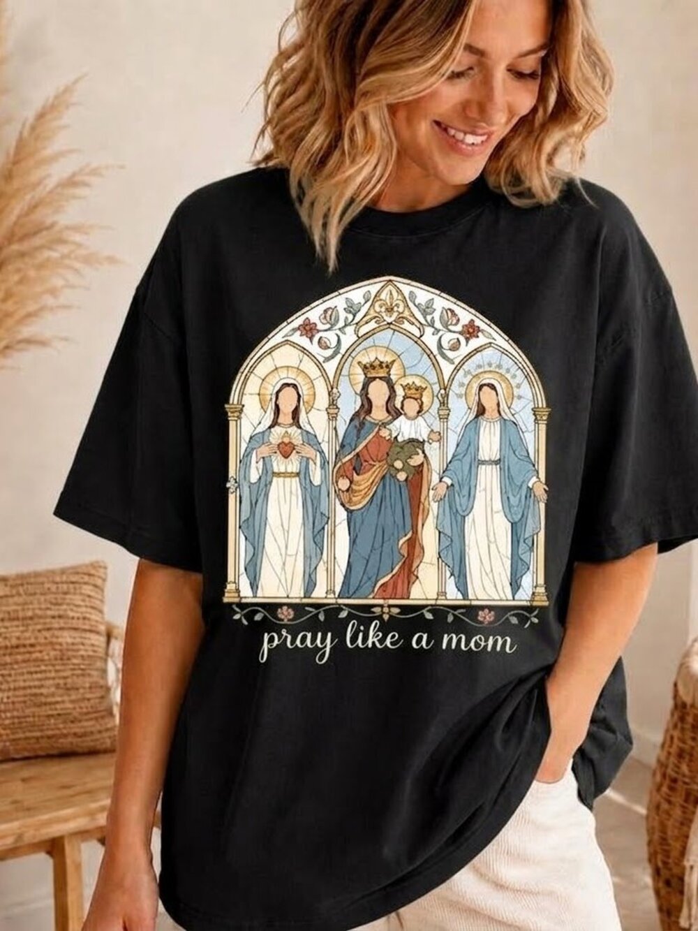 Pray Like a Mom Catholic Mary Christian Graphic Tee